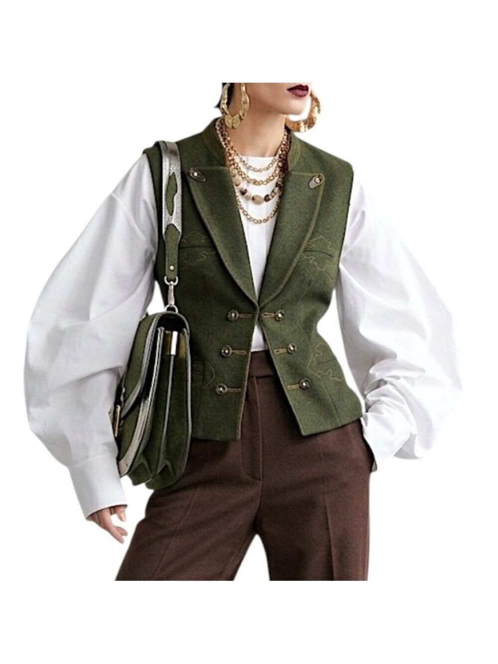 Vtg 80s 90s pure wool laden green tyrol alpinecore fitted waistcoat vest EU 36